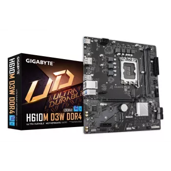 Płyta główna GIGABYTE H610M D3W DDR4 - obsługuje procesory Intel Core 14. generacji, 5+1+1 faz VRM, do 3200 MHz DDR4, 1x PCIe 3.0 M.2, 1GbE LAN, USB 3.2 Gen 1