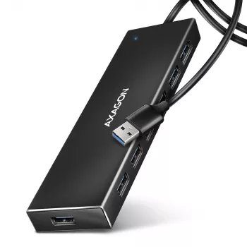 Hub USB Axagon HUE-F7A 7x USB 3.2 Gen 1 ALU FLAT micro power IN 1m USB-A USB 3.2 Gen 1 (3.1 Gen 1) Type-A 5000 Mbit/s Czarny