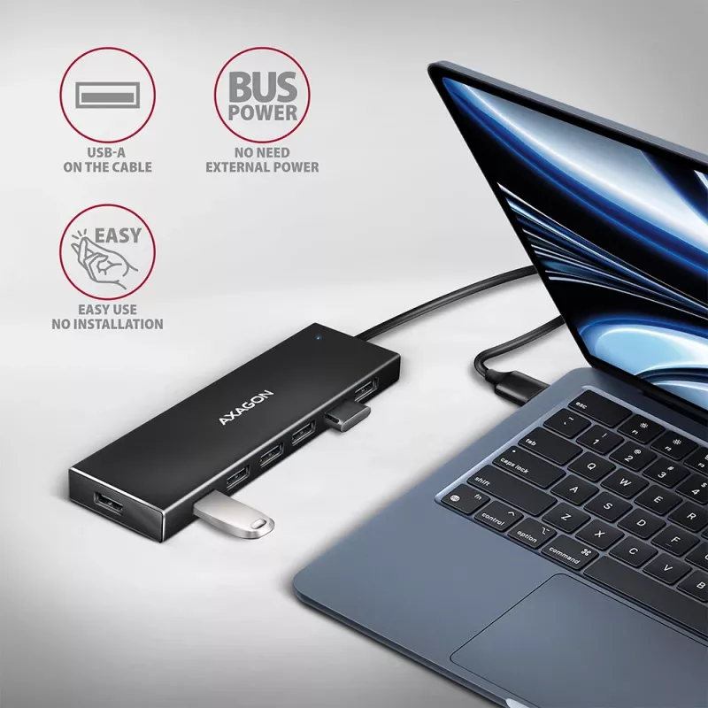 Hub USB Axagon HUE-F7A 7x USB 3.2 Gen 1 ALU FLAT micro power IN 1m USB-A USB 3.2 Gen 1 (3.1 Gen 1) Type-A 5000 Mbit/s Czarny