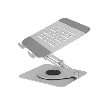 Podstawka pod laptop RAIDSONIC IB-NH300-R, aluminiowa, srebrna, pasuje do 17 cali (43,2 cm), obrót 360°, 280×230×550 mm