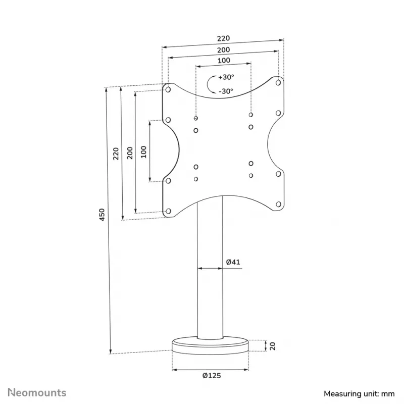 Uchwyt biurkowy Neomounts DS42-430BL12 do telewizora, mocowanie na śruby, max 50 kg, 23-43 cale