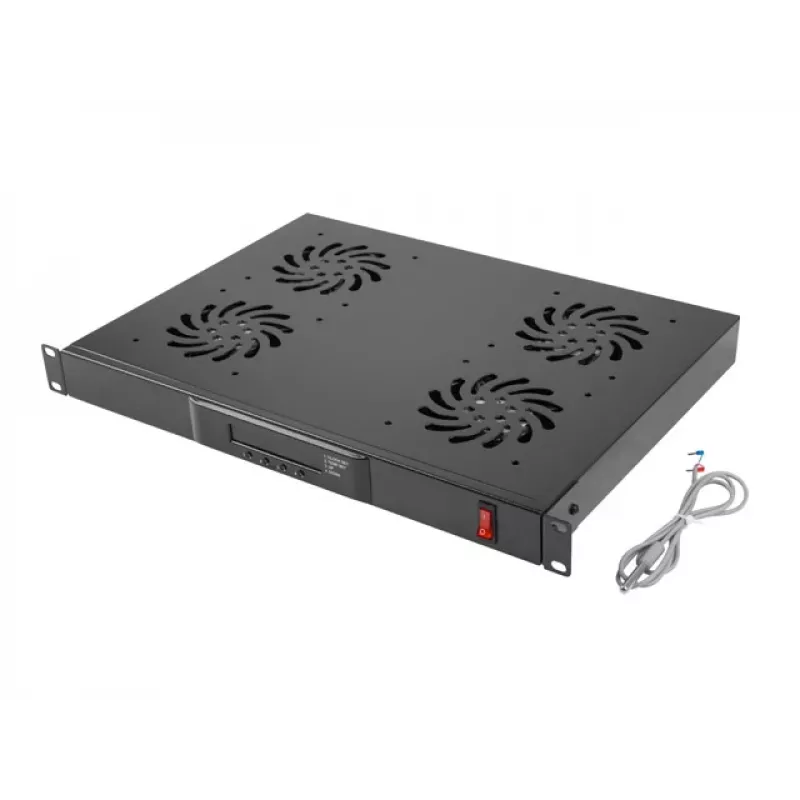 Panel górny LANBERG AK-1503-B — 1U, 4 wentylatory, wbudowany wentylator, włącznik/wyłącznik, 230 V, 76 W, 483×322×44,5 mm