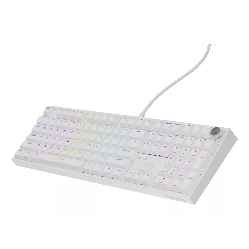 Mechaniczna klawiatura GENESIS THOR 404, pełnowymiarowa USB, QWERTY angielska, podświetlenie RGB, biała