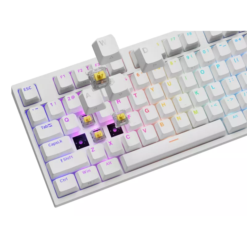 Mechaniczna klawiatura GENESIS THOR 404, pełnowymiarowa USB, QWERTY angielska, podświetlenie RGB, biała