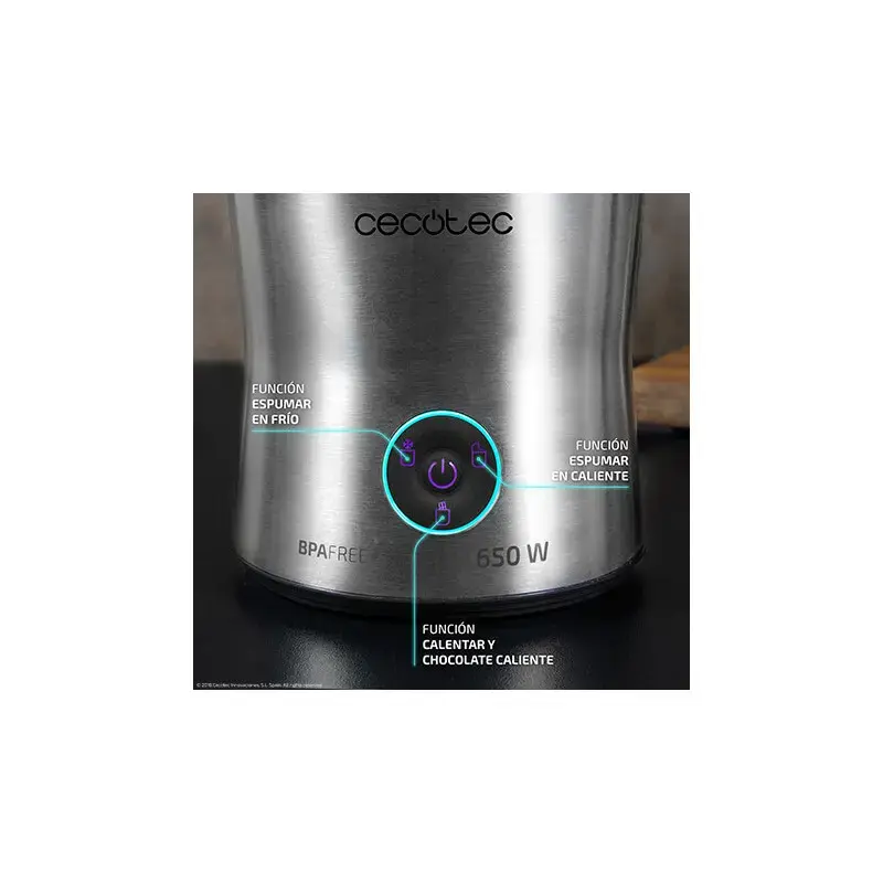 Spieniacz/podgrzewacz do mleka CECOTEC 01518 — automatyczny, 650 W, misa ze stali nierdzewnej, srebrny
