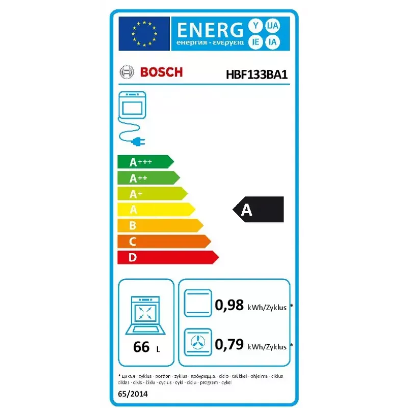 Piekarnik elektryczny do zabudowy Bosch HBF133BA1 — 66 L, klasa energetyczna A, termoobieg, grill, sterowanie dotykowe i pokrętłami, czarny