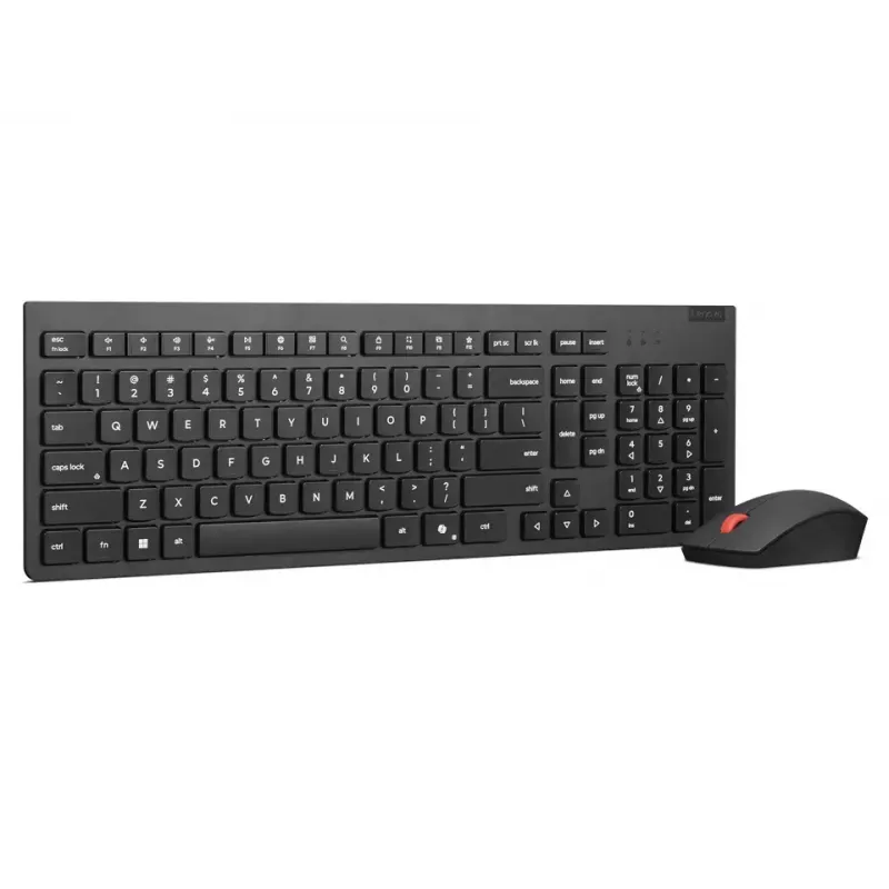 Bezprzewodowy zestaw klawiatury i myszy Lenovo Essential 2,4 GHz — pełnowymiarowa klawiatura z układem rosyjskim/cyrylicą, optyczna mysz ambidekstralna