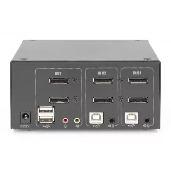 DIGITUS 2-portowy przełącznik KVM DisplayPort DualView 60 Hz 4K 60 kl./s obsługa wielu platform