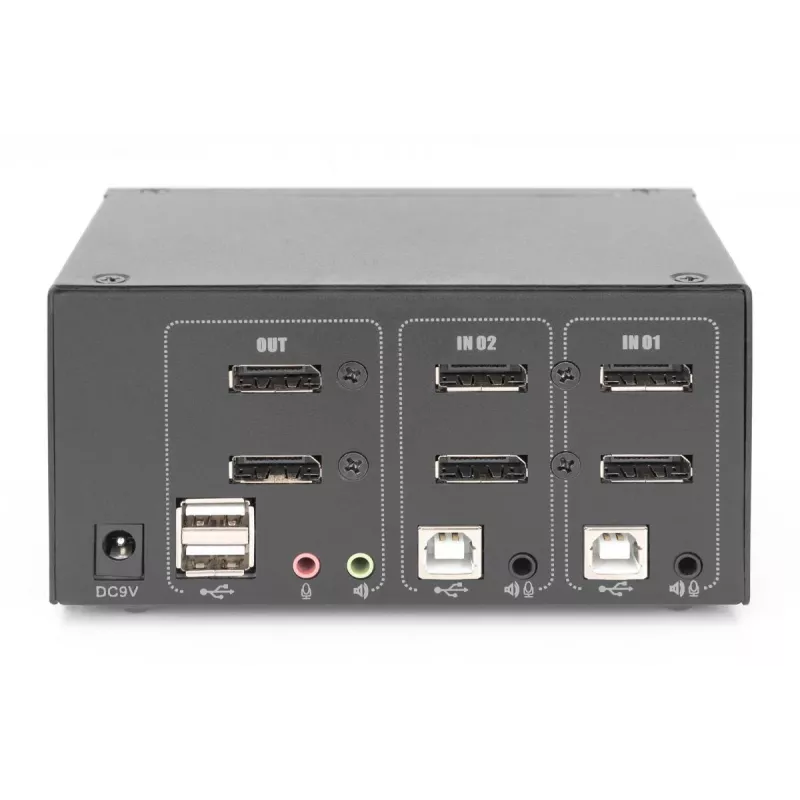 DIGITUS 2-portowy przełącznik KVM DisplayPort DualView 60 Hz 4K 60 kl./s obsługa wielu platform