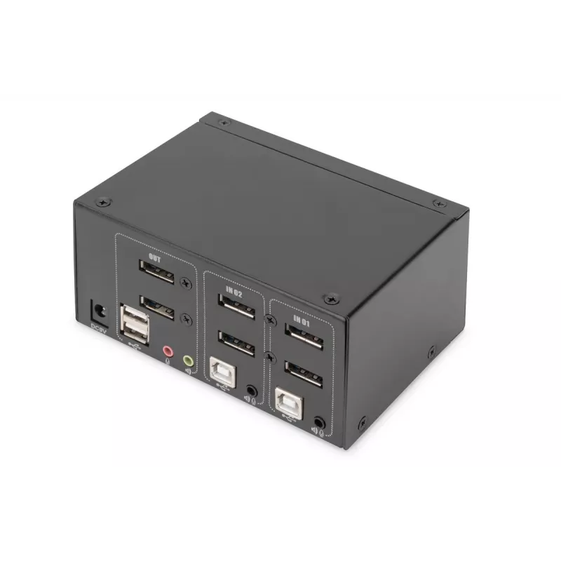 DIGITUS 2-portowy przełącznik KVM DisplayPort DualView 60 Hz 4K 60 kl./s obsługa wielu platform