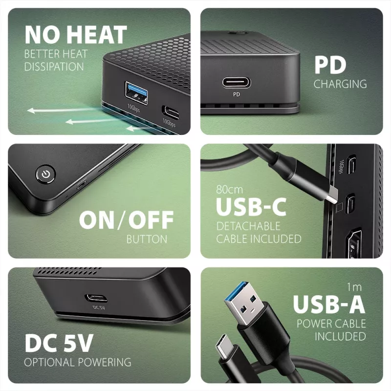 Stacja dokująca Axagon HMC-U4 USB4, 3x USB-A, 2x USB-C, HDMI i DP 8K/30Hz, RJ-45, SD/mSD, audio, PD 100W