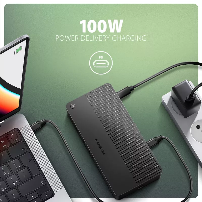 Stacja dokująca Axagon HMC-U4 USB4, 3x USB-A, 2x USB-C, HDMI i DP 8K/30Hz, RJ-45, SD/mSD, audio, PD 100W