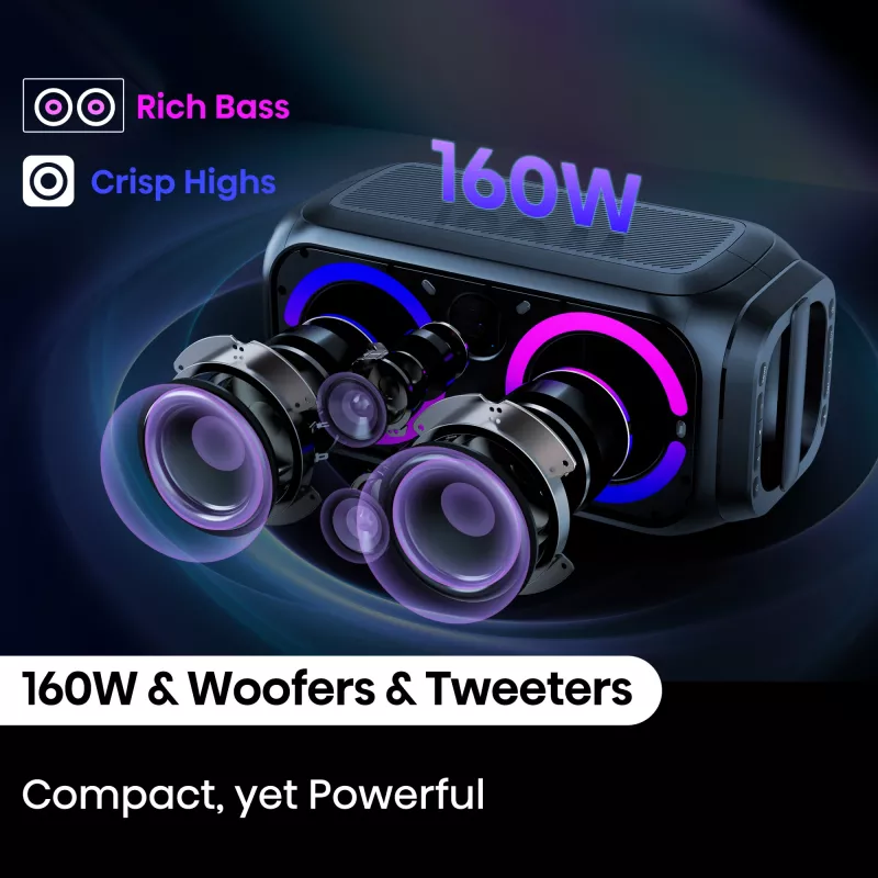 Przenośny głośnik imprezowy HISENSE Party Rocker 160 — 160 W RMS, 2.0 kanały, IPX4, czarny, 6,3 kg