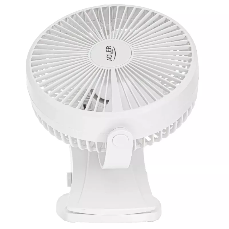 Zasilany bateryjnie wentylator biurkowy z klipsem Adler AD 7342 — 15,5 cm, 3 prędkości, oscylacja, 5 W
