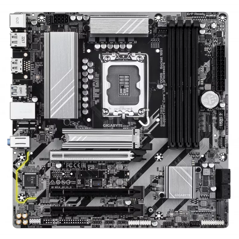 Płyta główna GIGABYTE B860M DS3H - procesory Intel Core Ultra, 5+1+2+1 faz VRM, do 9066MHz DDR5, 1xPCIe 5.0 + 1xPCIe 4.0 M.2, 2.5GbE LAN, USB 3.2 Gen 2