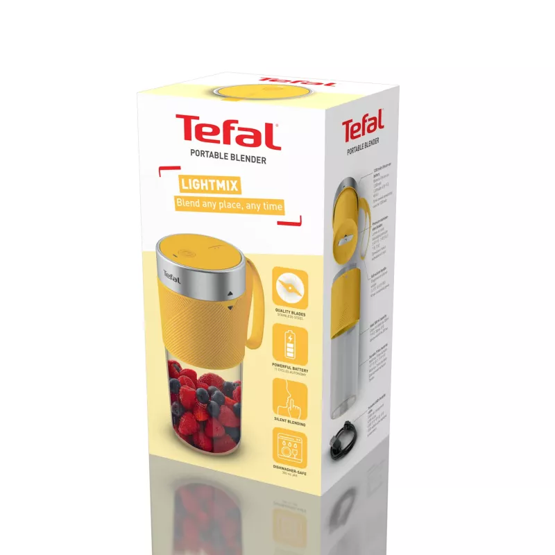 Blender przenośny Tefal Lightmix BL1C0230 — 0,3 l, akumulatorowy Li‑Ion 1200 mAh, stal nierdzewna/żółty