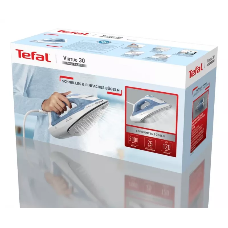 Żelazko Tefal Virtuo 30 FV2C41E0 Żelazko parowo-suche Stopa ceramiczna 2000 W Niebieski, Biały