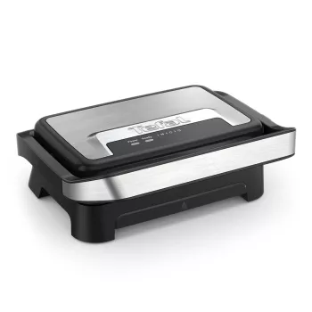 Grill kontaktowy Tefal Inicio Compact GC270D10 — prostokątny 1000W, ruszt, czarny/stal nierdzewna