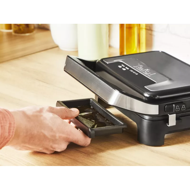 Grill kontaktowy Tefal Inicio Compact GC270D10 — prostokątny 1000W, ruszt, czarny/stal nierdzewna