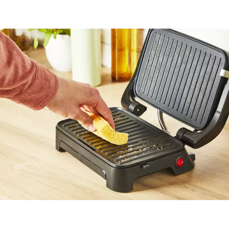 Grill kontaktowy Tefal Inicio Compact GC270D10 — prostokątny 1000W, ruszt, czarny/stal nierdzewna