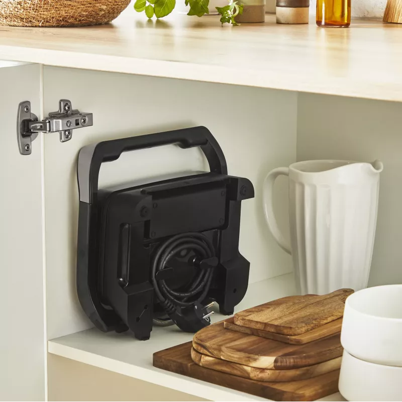 Grill kontaktowy Tefal Inicio Compact GC270D10 — prostokątny 1000W, ruszt, czarny/stal nierdzewna