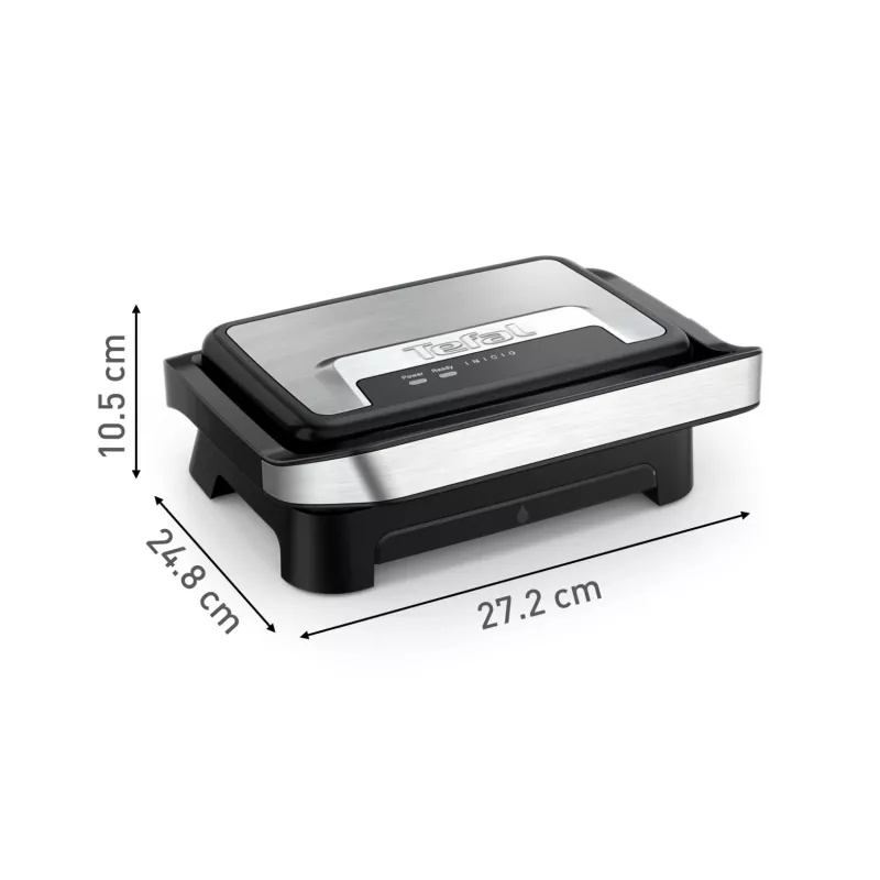 Grill kontaktowy Tefal Inicio Compact GC270D10 — prostokątny 1000W, ruszt, czarny/stal nierdzewna