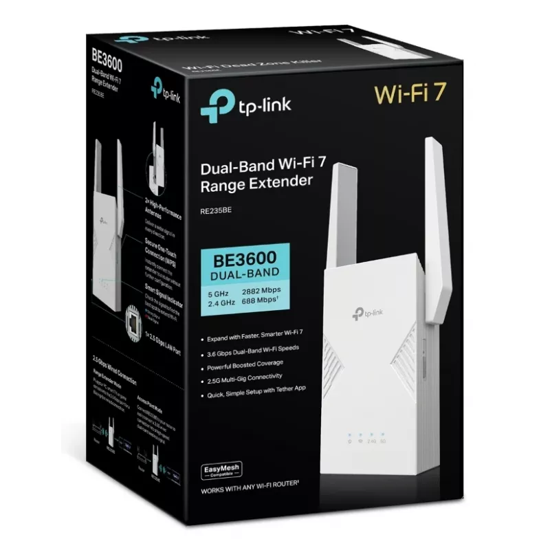 Nadajnik i odbiornik sieciowy TP‑LINK BE3600 2882 Mbit/s, dwuzakresowy 2,4/5 GHz, 1× RJ‑45, biały
