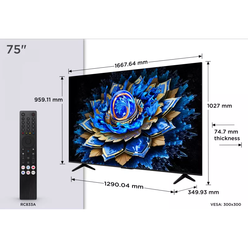 TCL T69C 75T69C Telewizor 190,5 cm (75 cali) 4K Ultra HD Smart TV Wi-Fi Czarny 350 cd/m²