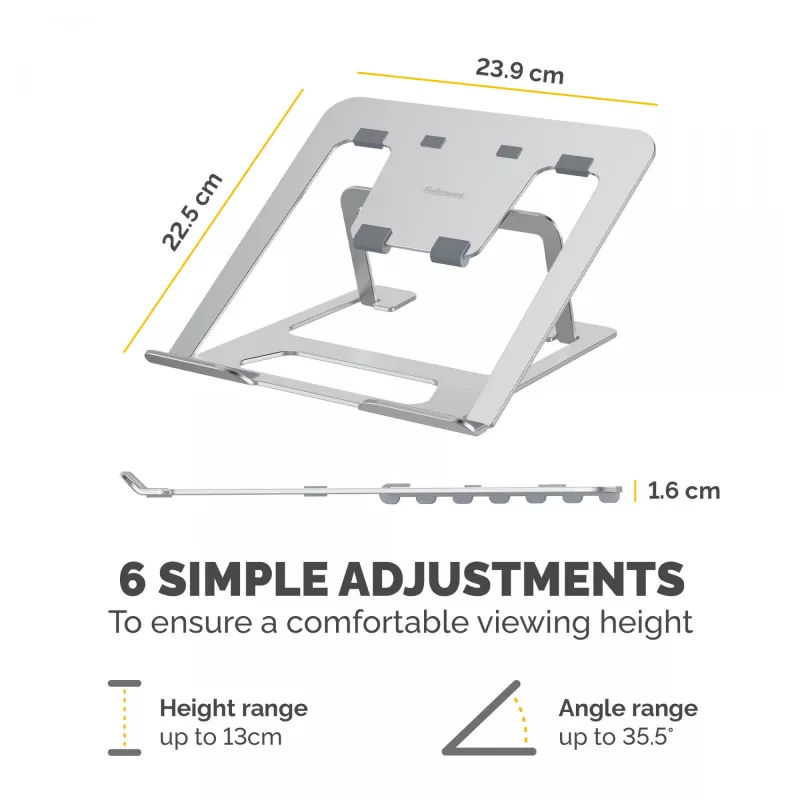 Fellowes Alumia Laptop Riser Portable Laptop Stand Max Size 15 inch Max Weight 5kg srebrny