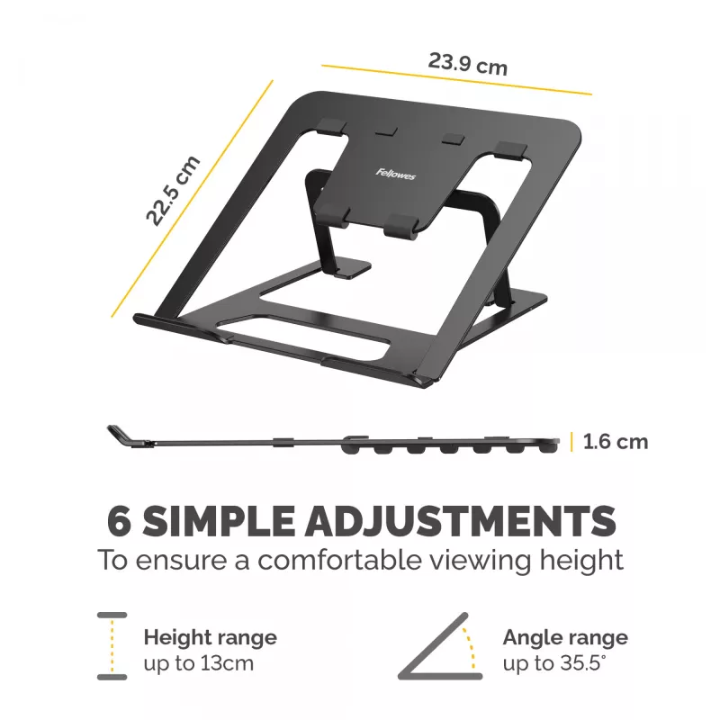 Fellowes Alumia Laptop Riser Portable Laptop Stand Max Size 15 inch Max Weight 5kg Czarny