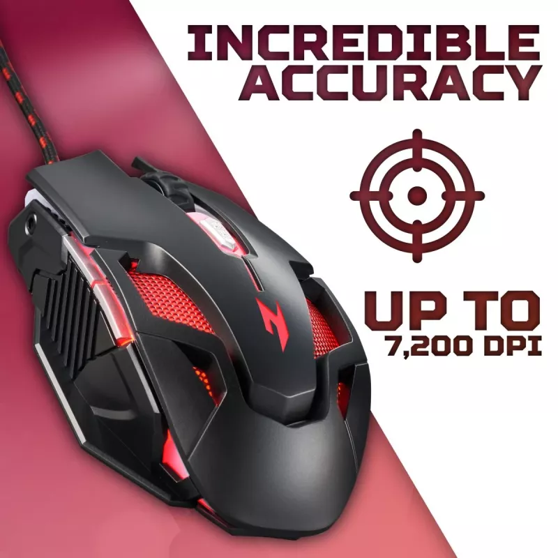Mysz gamingowa Acer Nitro NMW200 — oburęczna, optyczna 7200 DPI, 7 przycisków, USB Type-A, czarna