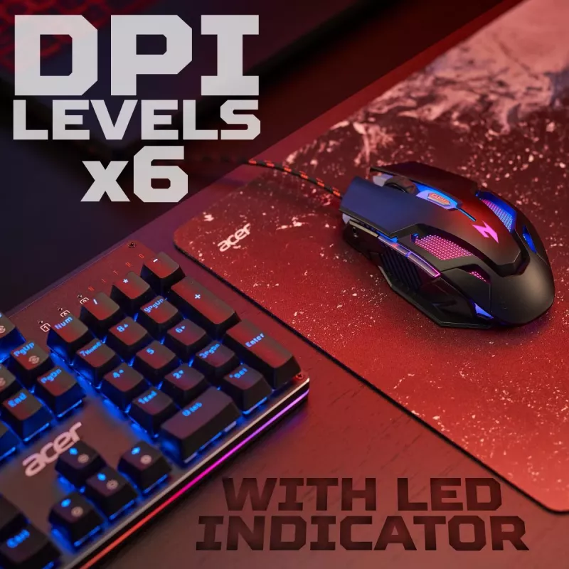 Mysz gamingowa Acer Nitro NMW200 — oburęczna, optyczna 7200 DPI, 7 przycisków, USB Type-A, czarna