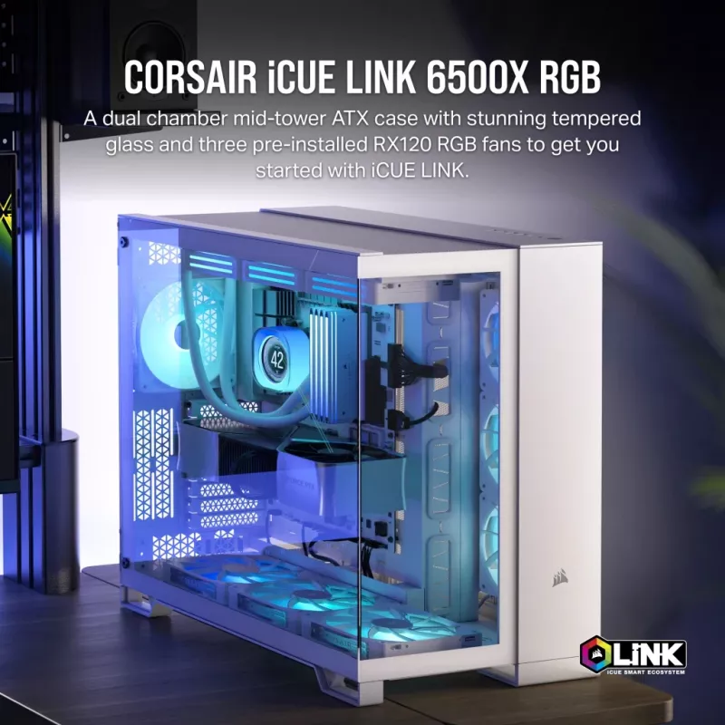 Obudowa komputera CORSAIR - Icue Link 6500x RGB Mid-tower Dual Chamber biała