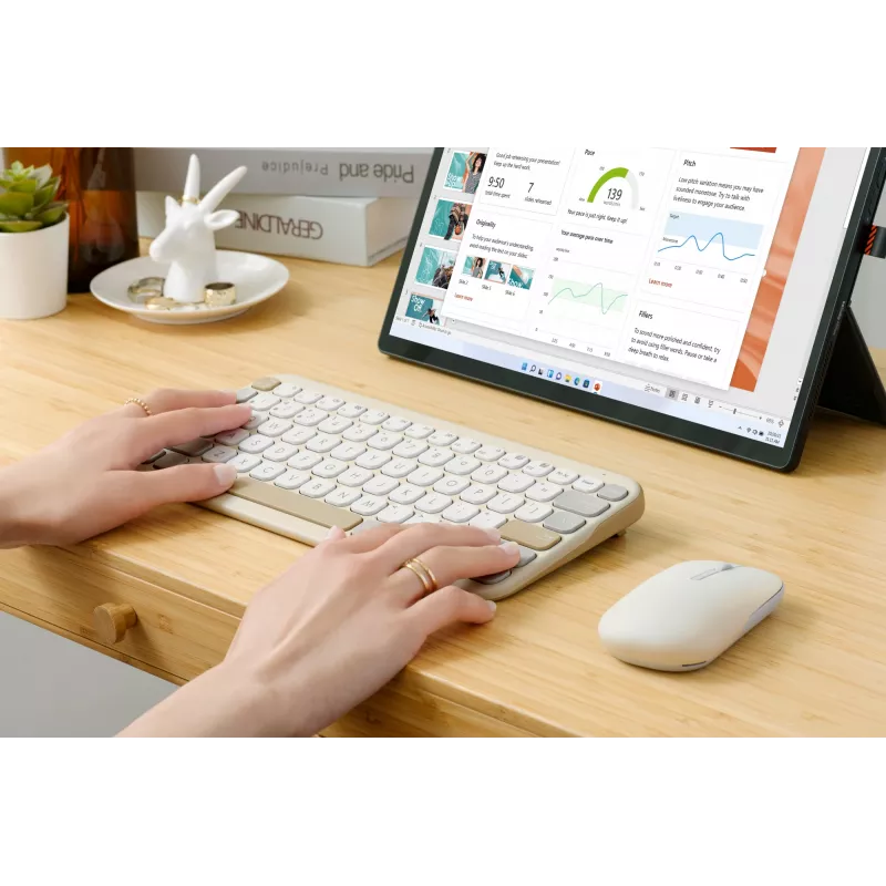 Bezprzewodowa klawiatura Bluetooth ASUS Marshmallow KW100 — układ US International, kolor Oat Milk