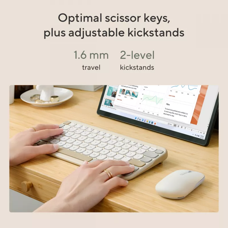 Bezprzewodowa klawiatura Bluetooth ASUS Marshmallow KW100 — układ US International, kolor Oat Milk