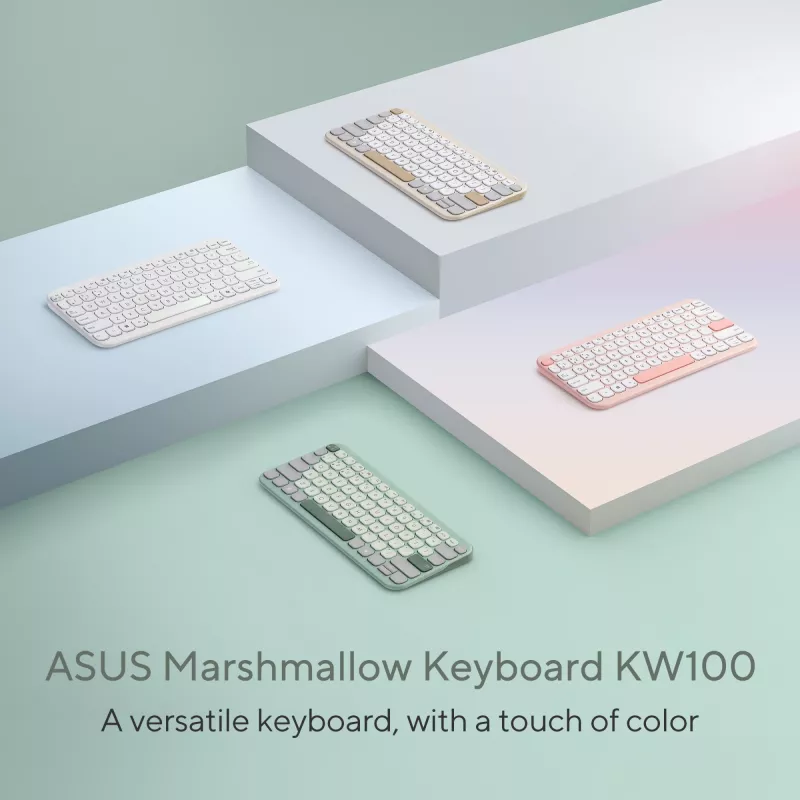 Bezprzewodowa klawiatura Bluetooth ASUS Marshmallow KW100 — układ US International, kompaktowa konstrukcja