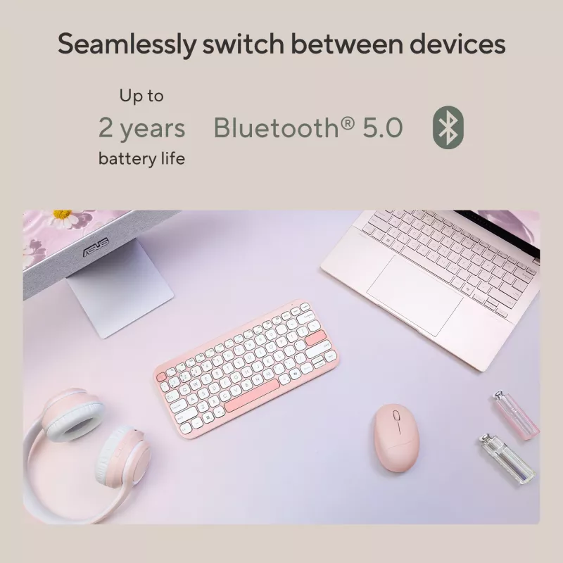 Bezprzewodowa klawiatura Bluetooth ASUS Marshmallow KW100 — układ US International, kompaktowa konstrukcja