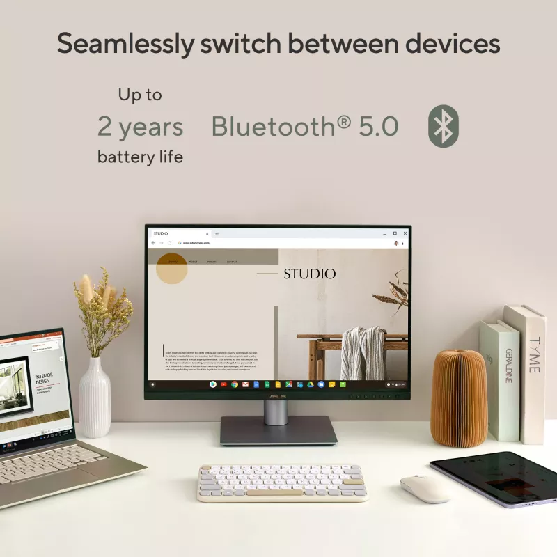 Bezprzewodowa klawiatura Bluetooth ASUS Marshmallow KW100 — układ US International, kompaktowa konstrukcja