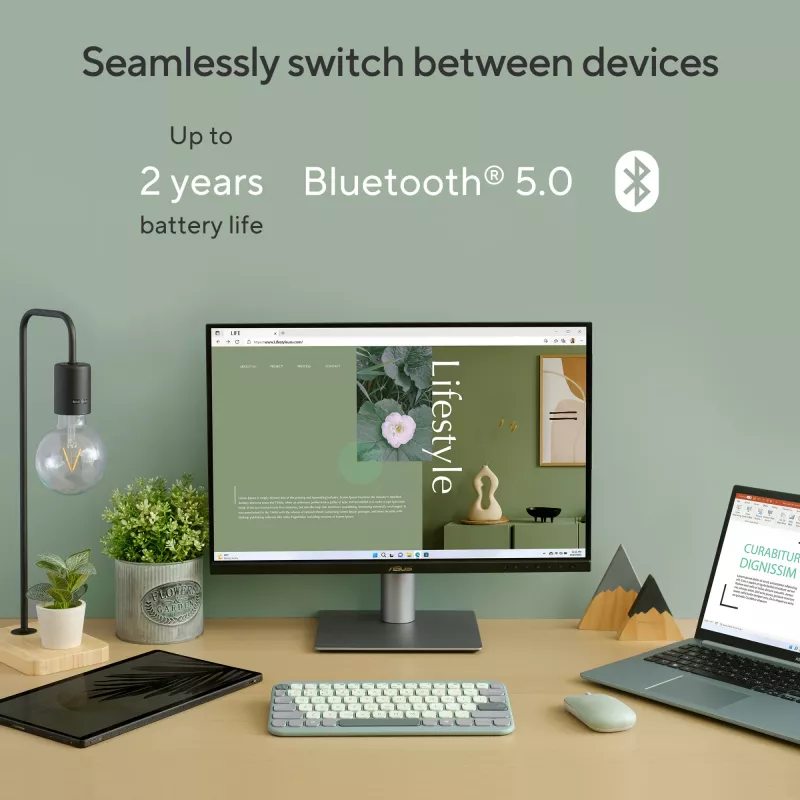 Bezprzewodowa klawiatura Bluetooth ASUS Marshmallow KW100 — układ US International, kompaktowa konstrukcja