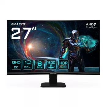 Monitor gamingowy GIGABYTE GS27QCA 27 cali QHD Curved – 2560 x 1440, 180 Hz, 1 ms, 250 cd/m², FreeSync, HDR Ready, HDMI 2.0, DisplayPort 1.4