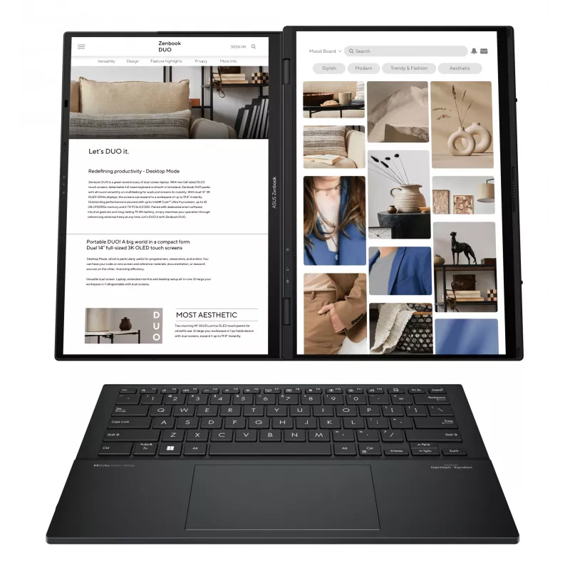 ASUS Zenbook Duo UX8406CA-PZ009W Intel Core Ultra 9 285H Hybrid (2-w-1) 35,6 cm (14 cali) Dotykowy 3K 32 GB LPDDR5x-SDRAM 2 TB SSD Wi-Fi 7 (802.11be) Windows 11 Home Szary