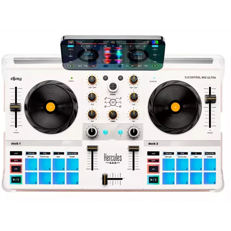 Kontroler DJ Hercules DJControl Mix Ultra - biały, mobilny kontroler Bluetooth