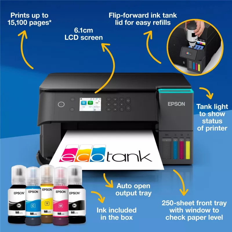 Wielofunkcyjna drukarka atramentowa Epson EcoTank L6360 — Kolor, A4, 4800x1200 DPI, 35 str./min, Wi‑Fi, Dupleks