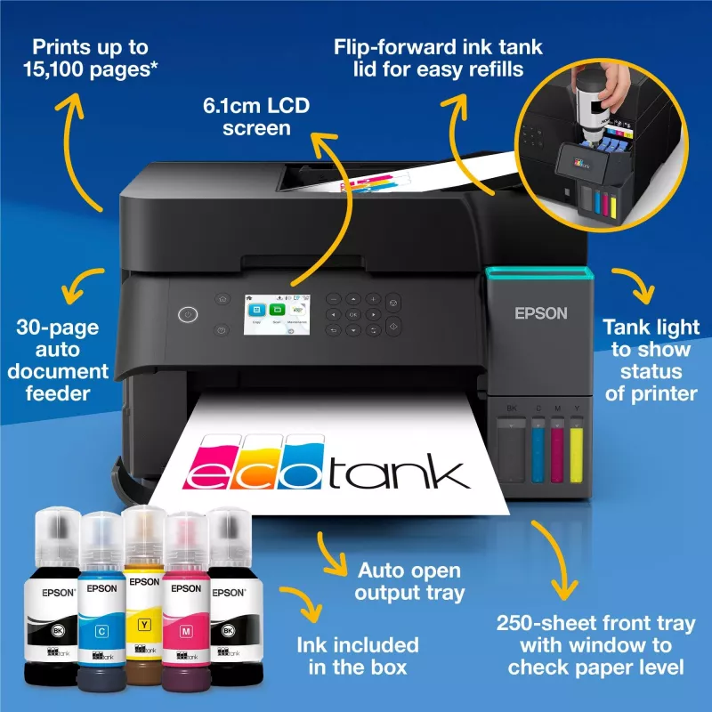 Wielofunkcyjna drukarka atramentowa Epson EcoTank L6370 — Kolor, A4, 4800x1200 DPI, Wi‑Fi, Ethernet
