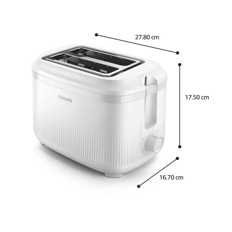 Toster Philips 3000 series, 2 kromki, biały, metal, przyciski, pokrętło, 900 W, 220-240 V