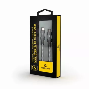 GEMBIRD Premium bawełniany pleciony kabel USB Type-C do micro-USB do ładowania i transmisji danych, 1.5 m - szary