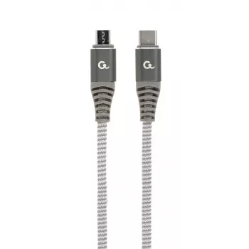 GEMBIRD Premium bawełniany pleciony kabel USB Type-C do micro-USB do ładowania i transmisji danych, 1.5 m - szary