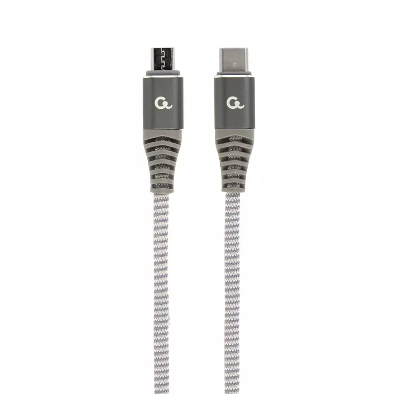 GEMBIRD Premium bawełniany pleciony kabel USB Type-C do micro-USB do ładowania i transmisji danych, 1.5 m - szary