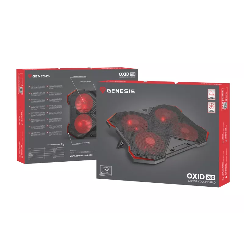 Podkładka chłodząca GENESIS Oxid 260 43,9 cm (17,3 cala) 1010 RPM czarna, czerwona