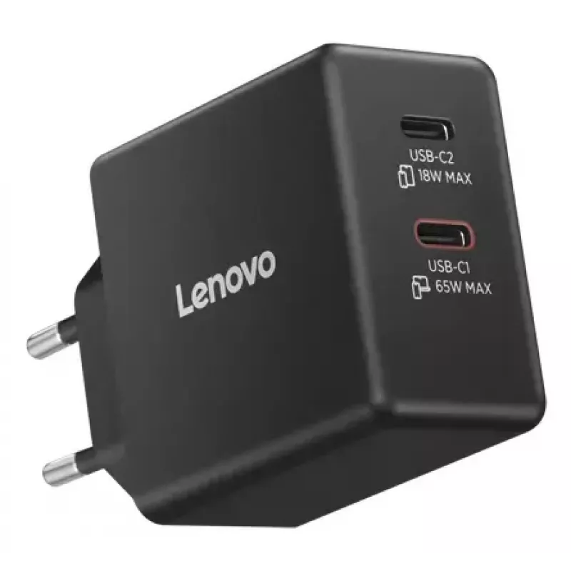 Ładowarka do urządzeń mobilnych Lenovo G0A6065BEU — Uniwersalna ładowarka sieciowa do użytku wewnętrznego, 2× USB-C, 100–240 V, kabel 1,5 m, czarna